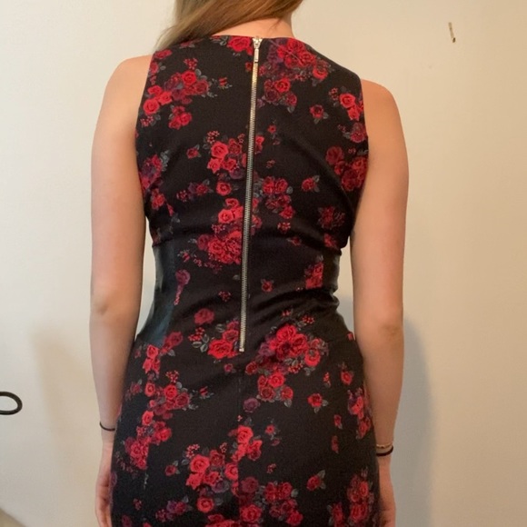 Rose Pattern Black Dress w/ Leather patches - Picture 2 of 4